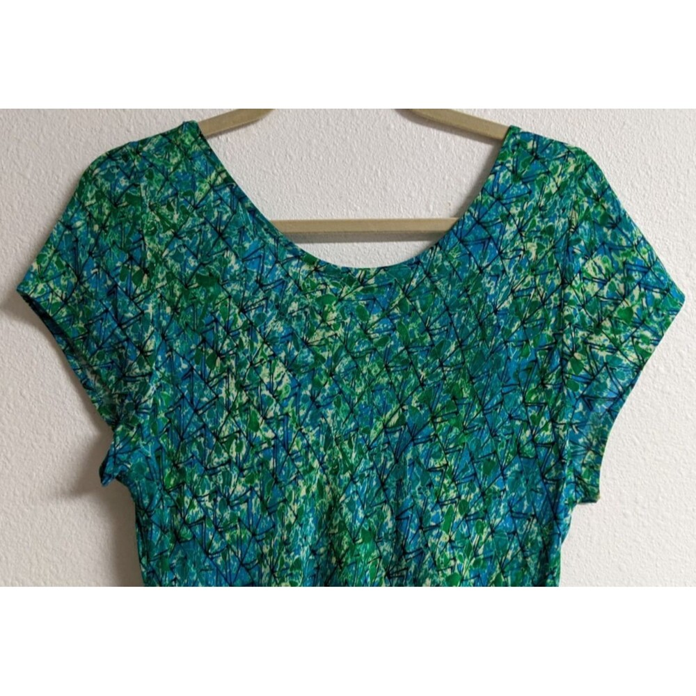 SOFT SURROUNDINGS Green/Blue Geometric Batik "Mariana" Maxi Dress Large - Picture 9 of 13